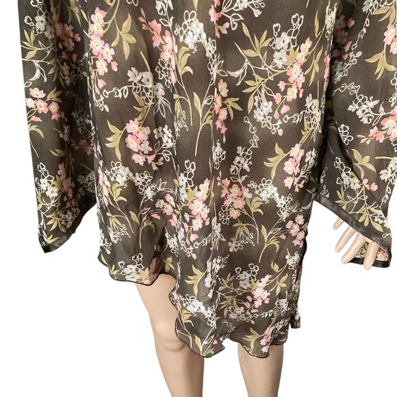 Vtg Dress-U-II By Sharon Blouse Womens 3X Plus Brown Pink Floral Asymmetrical - Picture 10 of 16